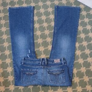Vintage Paris Blues Embellished Distressed Bootcut Stretch Jeans